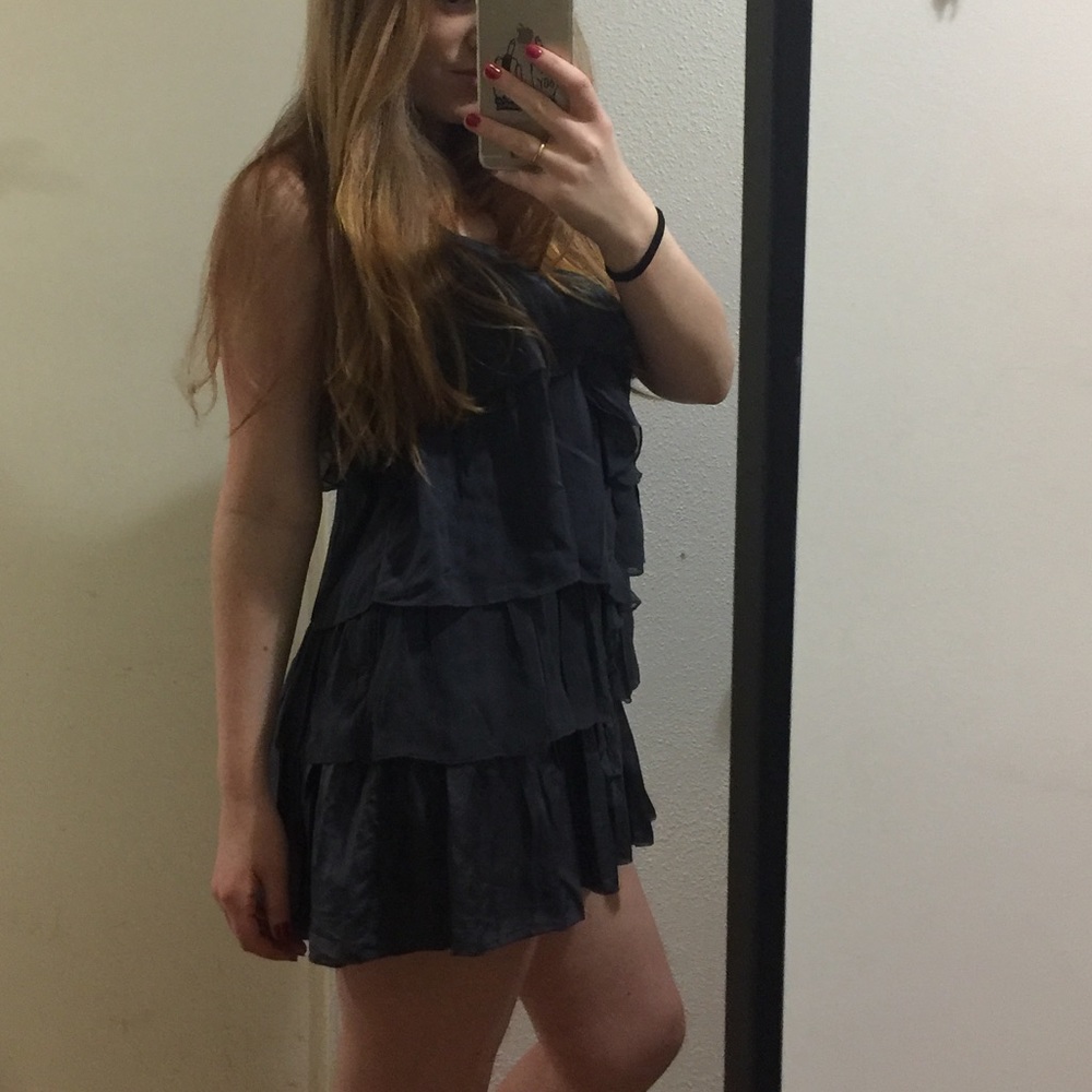 Silk grey frill/ruffle dress.very cute. Host pick - Picture 6 of 8